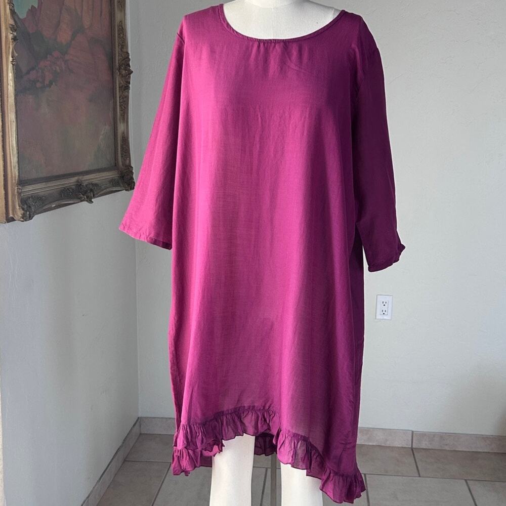 Bryn Walker Silk Cotton Ruffle Hem Dress‎ Magenta Lagenlook Art Teacher S